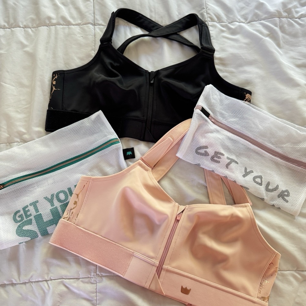 Set SHEFIT FLEX Black Blush Gold Sports Bra Sz 1Luxe Comfortable Supportive Fit